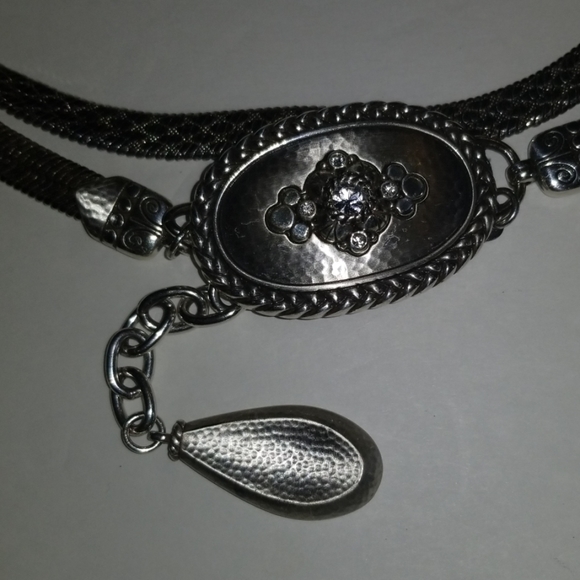 Belt Metal Herringbone Silver Tone Buckle Chain L